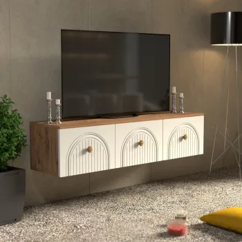 Comoda TV, Hanah Home, Lunera 135, 135x32x35 cm, PAL, Pin Atlantic / Alb imagine