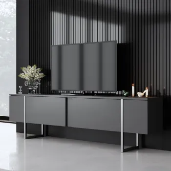 Comoda TV, Hanah Home, Luxe, 180x30x50 cm, PAL, Antracit / Argintiu imagine