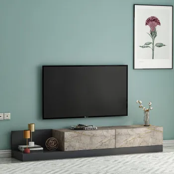 Comoda TV, Hanah Home, Major, 180x30x37 cm, PAL, Marmura Gordion / Antracit imagine