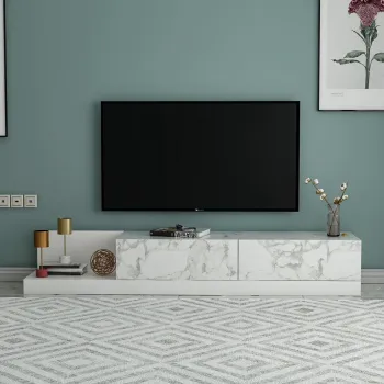 Comoda TV, Hanah Home, Major, 180x30x37 cm, PAL, Marmura Marmo / Alb imagine