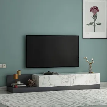 Comoda TV, Hanah Home, Major, 180x30x37 cm, PAL, Marmura Marmo / Antracit imagine