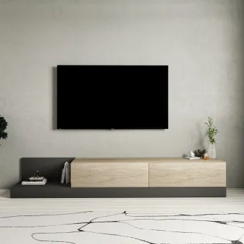 Comoda TV, Hanah Home, Major, 180x30x37 cm, PAL, Travertin / Antracit imagine