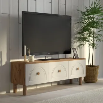 Comoda TV, Hanah Home, Mavora 135, 135x47x35 cm, PAL, Pin Atlantic / Alb imagine