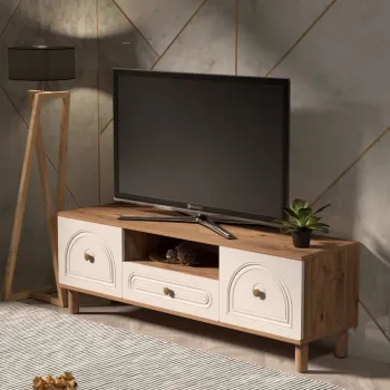 Comoda TV, Hanah Home, Mavora 150, 150x53x41 cm, PAL, Pin Atlantic / Alb imagine