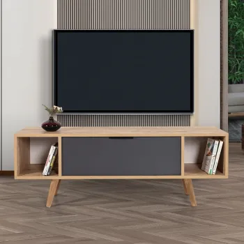 Comoda TV, Hanah Home, Mesir 3324, 130x47x35 cm, PAL, Stejar safir / Antracit imagine