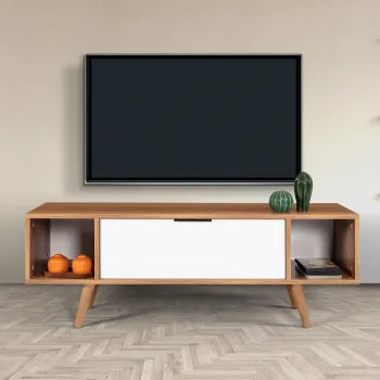 Comoda TV, Hanah Home, Mesir 3326, 130x47x35 cm, PAL, Nuc/Alb imagine
