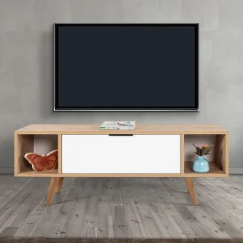 Comoda TV, Hanah Home, Mesir 3328, 130x47x35 cm, PAL, Stejar Safir / Alb imagine