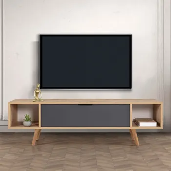 Comoda TV, Hanah Home, Mesir 3624, 160x47x35 cm, PAL, Stejar safir / Antracit imagine