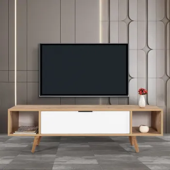 Comoda TV, Hanah Home, Mesir 3628, 160x47x35 cm, PAL, Stejar Safir / Alb imagine