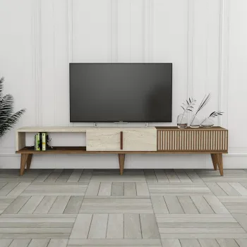 Comoda TV, Hanah Home, Milan, 180x40x35 cm, PAL, Nuc / Travertin imagine