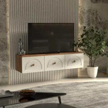 Comoda TV, Hanah Home, Modena 135, 135x32x35 cm, PAL, Pin Atlantic / Alb imagine