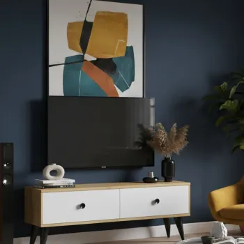 Comoda TV, Hanah Home, Mona 120, 120x40.5x32 cm, PAL , Stejar Safir / Alb imagine