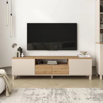 Comoda TV, Hanah Home, Mood, 180x49.2x35 cm, PAL, Nisip / Stejar imagine
