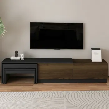 Comoda TV, Hanah Home, Nest, 180x36x30 cm, PAL, Antracit / Nuc antic imagine