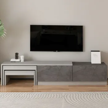 Comoda TV, Hanah Home, Nest, 180x36x30 cm, PAL, Marmura Gordion / Gri imagine