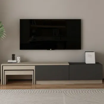 Comoda TV, Hanah Home, Nest, 180x36x30 cm, PAL, Travertin / Antracit imagine