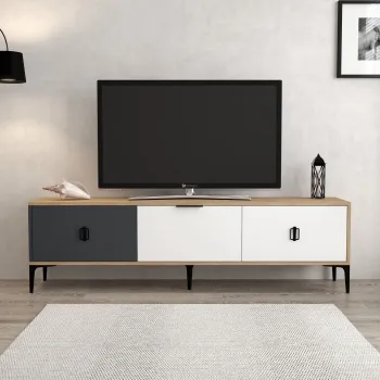 Comoda TV, Hanah Home, Neva 3801, 180x50x35 cm, PAL, Stejar / Alb / Antracit imagine