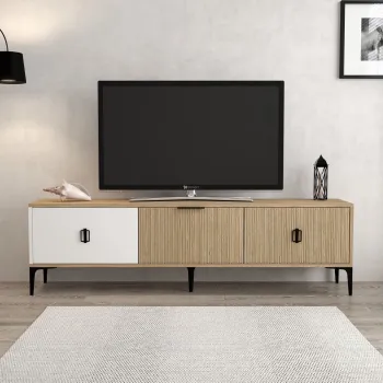 Comoda TV, Hanah Home, Neva 3802, 180x50x35 cm, PAL, Stejar / Alb imagine
