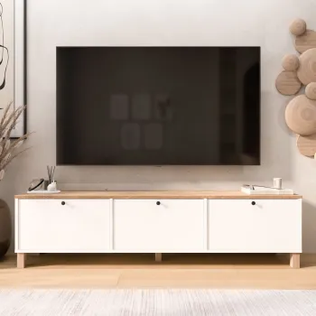 Comoda TV, Hanah Home, Nord, 180x45.6x32 cm, PAL, Alb / Stejar imagine