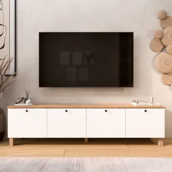 Comoda TV, Hanah Home, Nord, 180x45.6x34.1 cm, PAL, Alb / Stejar imagine