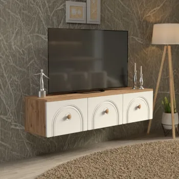 Comoda TV, Hanah Home, Norvia 135, 135x32x35 cm, PAL, Pin Atlantic / Alb imagine