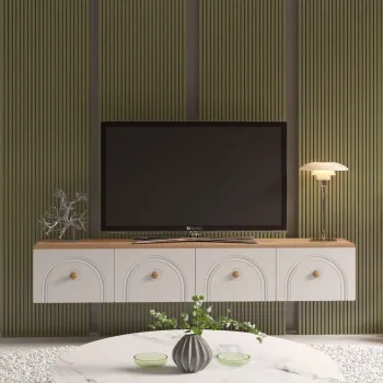 Comoda TV, Hanah Home, Norvia 180, 180x32x35 cm, PAL, Pin Atlantic / Alb imagine