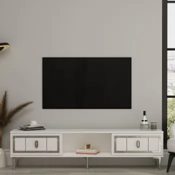 Comoda TV, Hanah Home, Orion, 150x44.6x29.6 cm, PAL , Alb / Argintiu imagine