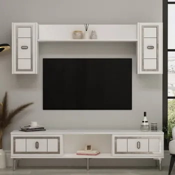 Comoda TV, Hanah Home, Orion, 150x44.6x29.6 cm, PAL , Alb / Argintiu imagine