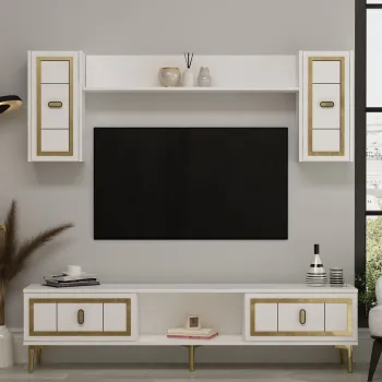 Comoda TV, Hanah Home, Orion, 150x44.6x29.6 cm, PAL , Alb/Auriu imagine