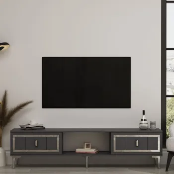 Comoda TV, Hanah Home, Orion, 150x44.6x29.6 cm, PAL , Antracit / Argintiu imagine