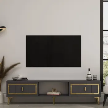Comoda TV, Hanah Home, Orion, 150x44.6x29.6 cm, PAL , Antracit / Aur imagine