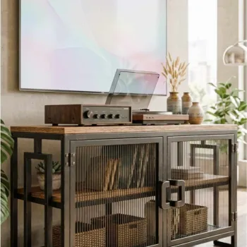 Comoda TV, Hanah Home, Peka9110, 90x54x36 cm, PAL, Nuc / Negru imagine