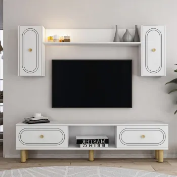 Comoda TV, Hanah Home, Polen Bohem, 150x44.6x29.6 cm, PAL , Alb imagine