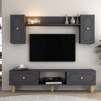 Comoda TV, Hanah Home, Polen Bohem, 150x44.6x29.6 cm, PAL , Antracit imagine