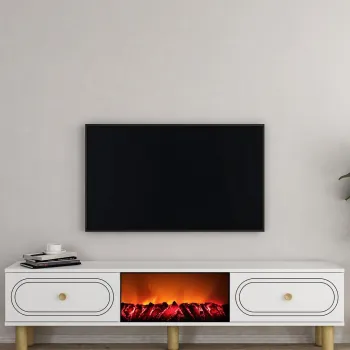 Comoda TV, Hanah Home, Polen Bohem Fireplace, 150x44.6x29.6 cm, PAL , Alb imagine