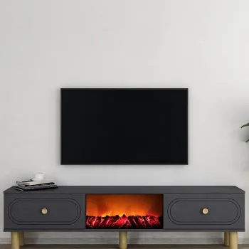 Comoda TV, Hanah Home, Polen Bohem Fireplace, 150x44.6x29.6 cm, PAL , Antracit imagine