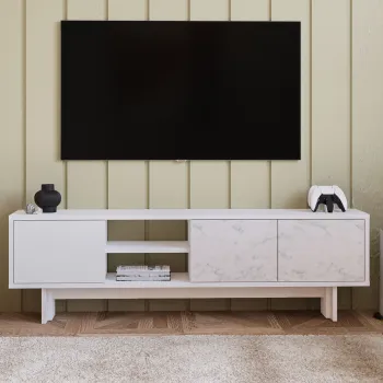 Comoda TV, Hanah Home, Ravello, 150x45x30 cm, PAL, Alb / Marmura imagine