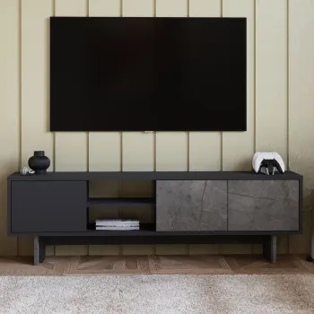Comoda TV, Hanah Home, Ravello, 150x45x30 cm, PAL, Marmura / Antracit imagine
