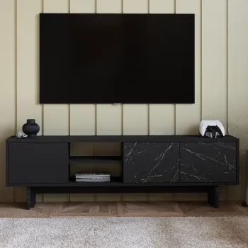 Comoda TV, Hanah Home, Ravello, 150x45x30 cm, PAL, Negru / Marmura imagine