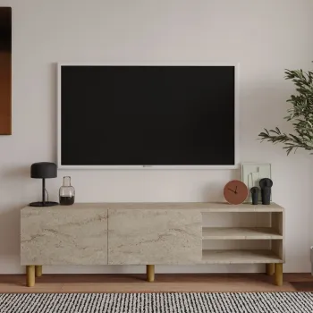 Comoda TV, Hanah Home, River, 150x48.2x31.4 cm, PAL, Travertin imagine