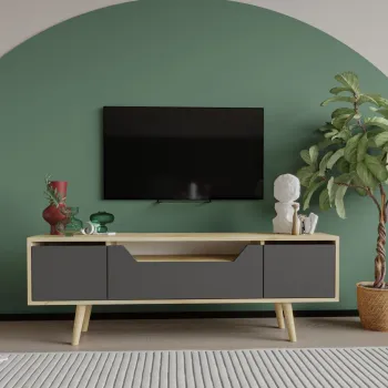 Comoda TV, Hanah Home, Roma 150, 150x53x29.8 cm, PAL, Stejar safir / Antracit imagine