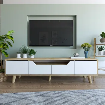 Comoda TV, Hanah Home, Roma 180, 180x48x29.8 cm, PAL, Stejar Safir / Alb imagine