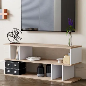 Comoda TV, Hanah Home, Selya, 120x50x35 cm, PAL, Stejar Sonomo / Alb imagine