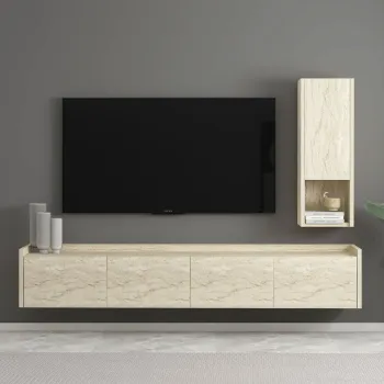 Comoda TV, Hanah Home, Sema, 160x35x29.6 cm, PAL, Travertin imagine