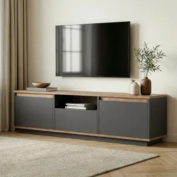 Comoda TV, Hanah Home, Sentinel, 160x42x30 cm, PAL, Antracit / Pin Atlantic imagine