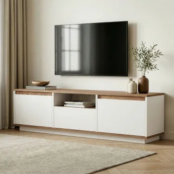 Comoda TV, Hanah Home, Sentinel, 160x42x30 cm, PAL, Pin Atlantic / Alb imagine