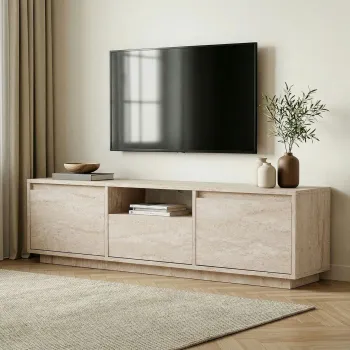 Comoda TV, Hanah Home, Sentinel, 160x42x30 cm, PAL, Travertin imagine