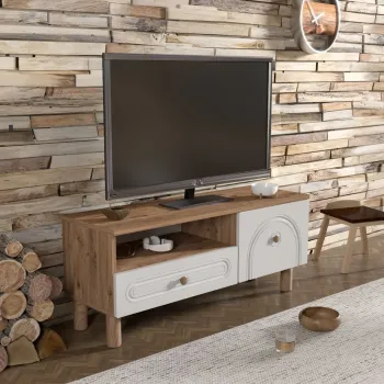 Comoda TV, Hanah Home, Serenta 105, 104x47x35 cm, PAL, Pin Atlantic / Alb imagine