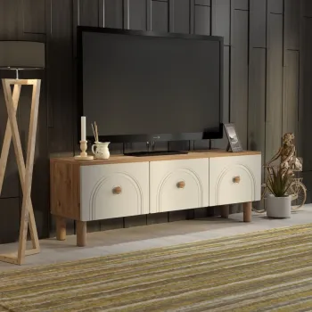 Comoda TV, Hanah Home, Serenta 135, 135x47x35 cm, PAL, Pin Atlantic / Alb imagine