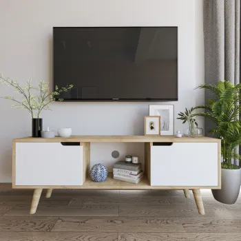 Comoda TV, Hanah Home, Siena, 139.7x53x53 cm, PAL, Stejar Safir / Alb imagine